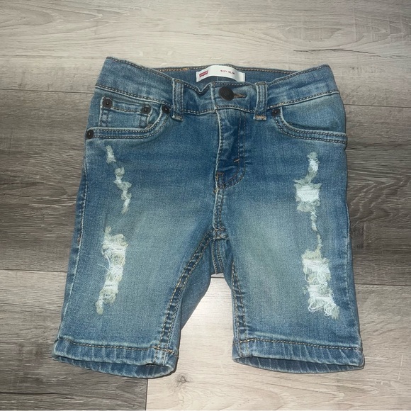 Levi’s Toddler Boy Classic Blue Distressed Kids Denim Shorts Size 3T Adjustable - Picture 1 of 5
